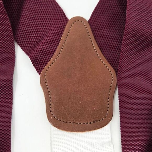 DOONEY & BOURKE SUSPENDERS BRACES MAROON WHITE BROWN LEATHER BRASS ADJUSTABLE - Picture 4 of 5